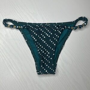 NWOT Vix Paula Hermanny Printed Sexy Side Beads Bikini Bottom Dark Teal Sz M